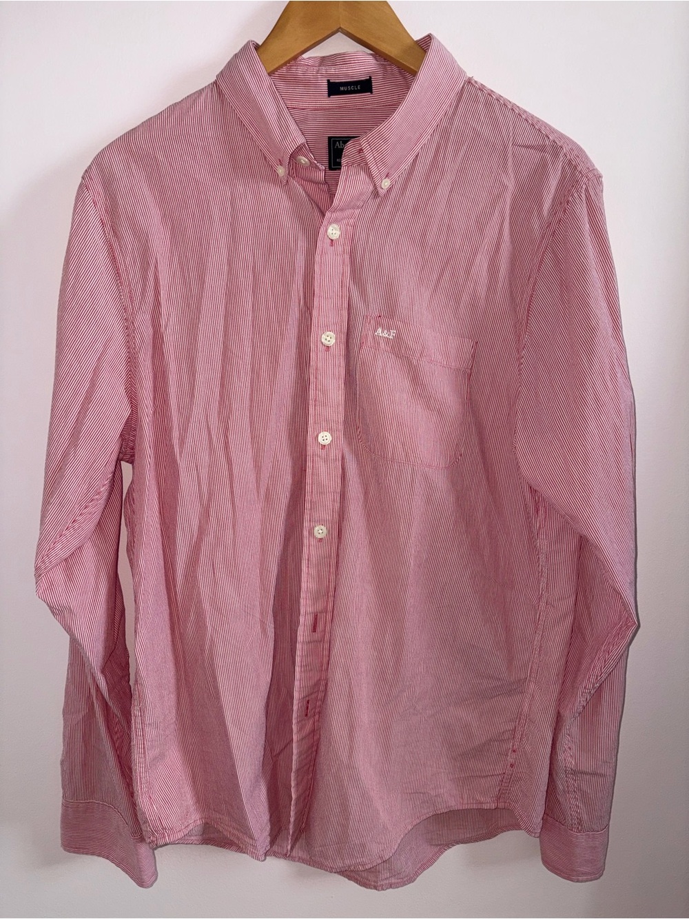 Abercrombie & Fitch Men's Red Button-Down Oxford Shirt